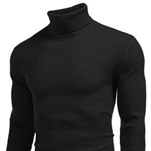 Black Ribbed Slim Fit Turtle Neck